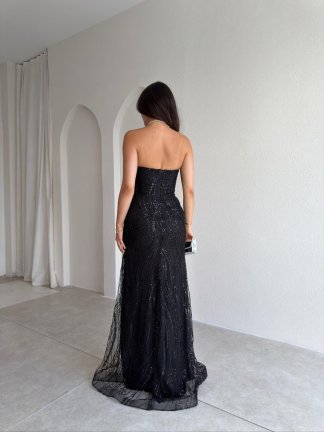 MARİE Taşlı Maxi Elbise 3004 - Siyah - 3