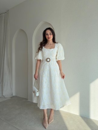 MARK Midi Elbise 9024 - Beyaz - 1