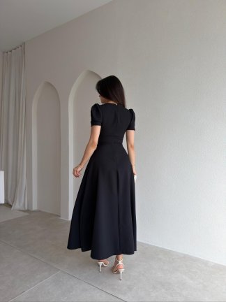 MARSİLYA Dantel Detaylı Elbise 5446 - Siyah - 3