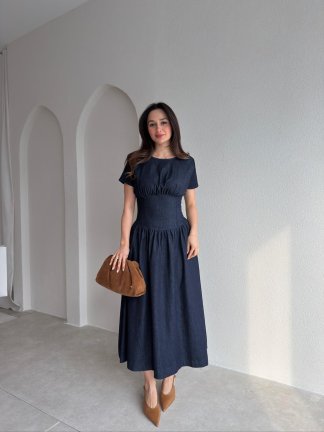 MARY Denim Midi Elbise 8617 - Lacivert - 1