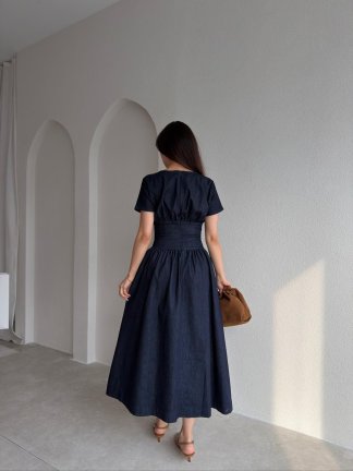 MARY Denim Midi Elbise 8617 - Lacivert - 3