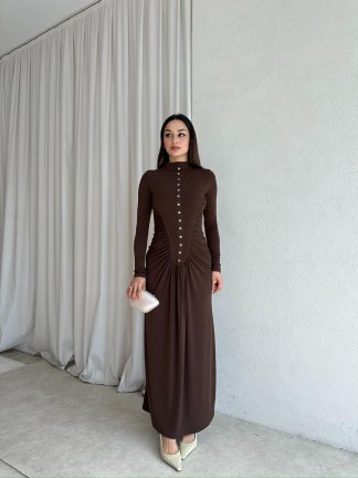 MATİLDA Maxi Elbise 8701 - Acı Kahve - 2