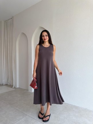 MAUREN Midi Elbise 3727 - Acı Kahve - 1