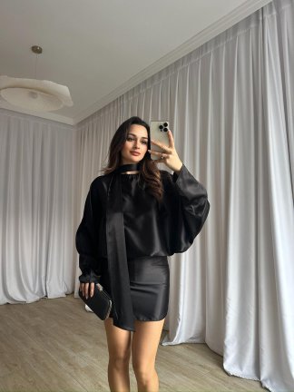 MAXİM Saten Mini Elbise 8737 - Siyah - 3