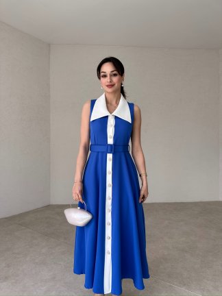 MAXWELL Midi Elbise 8083 - Saks Mavi - 2