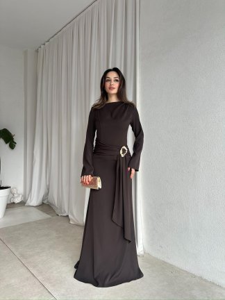 MAYBE Maxi Elbise 8654 - Acı Kahve 