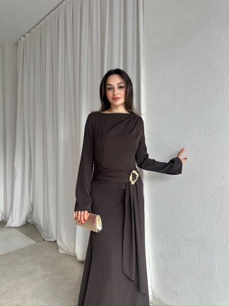 MAYBE Maxi Elbise 8654 - Acı Kahve - 2