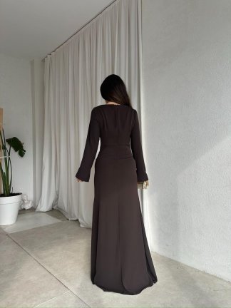 MAYBE Maxi Elbise 8654 - Acı Kahve - 4