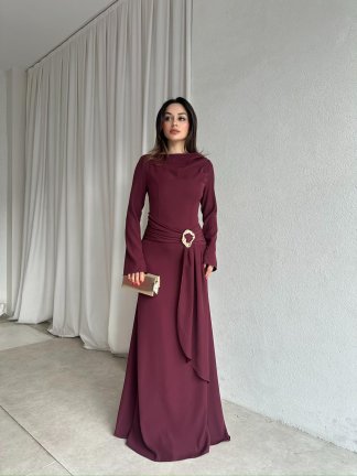 MAYBE Maxi Elbise 8654 - Bordo - 1