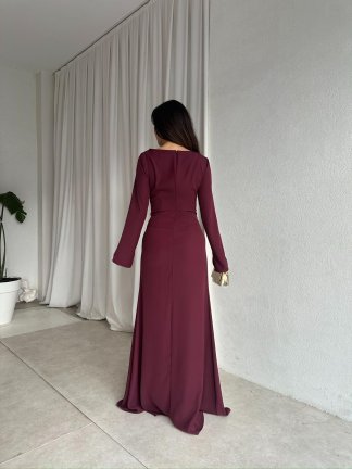 MAYBE Maxi Elbise 8654 - Bordo - 3
