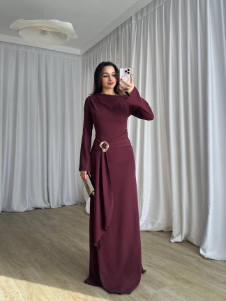 MAYBE Maxi Elbise 8654 - Bordo - 4