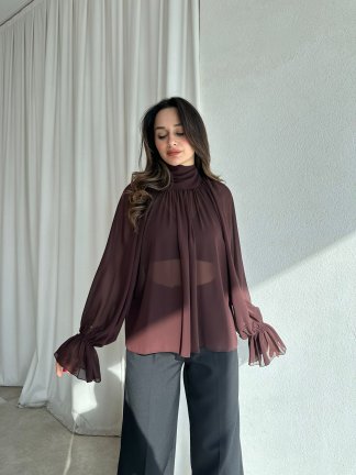 MAYER Şifon Bluz 8994 - Acı Kahve - 4