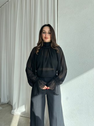  MAYER Şifon Bluz 8994 - Siyah 