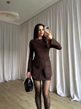 MEDUSA Parçalı Mini Elbise 8516 - Acı Kahve - 3