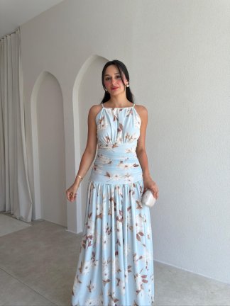 MEİSSEN Çicek Desenli Maxi Elbise 9532 - Bebe Mavisi - 2