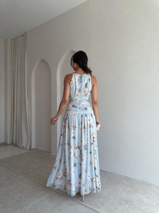 MEİSSEN Çicek Desenli Maxi Elbise 9532 - Bebe Mavisi - 3
