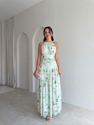MEİSSEN Çicek Desenli Maxi Elbise 9532 - Yeşil - 1