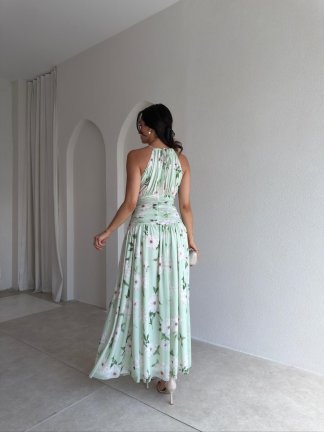 MEİSSEN Çicek Desenli Maxi Elbise 9532 - Yeşil - 3