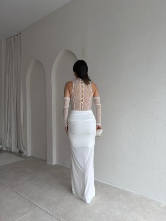 MELANİ Dantel Kol Maxi Elbise 2842 - Beyaz - 3