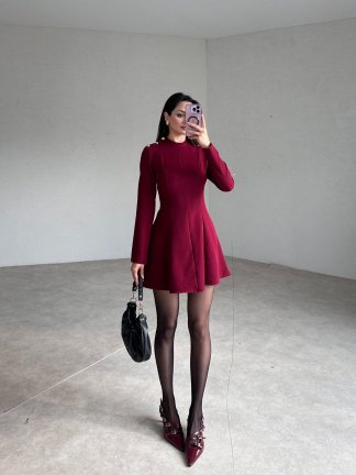 MELLOW Mini Elbise 8849 - Bordo - 2