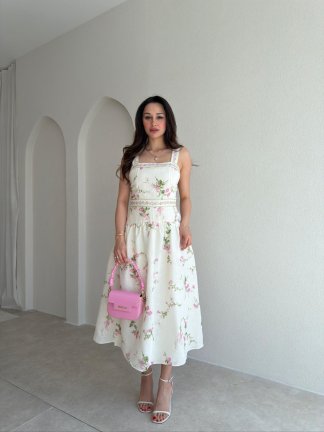 MERCURY Çiçek Desenli Elbise 8925 - Beyaz - 1