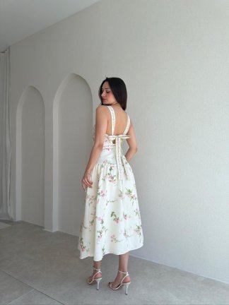 MERCURY Çiçek Desenli Elbise 8925 - Beyaz - 3