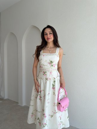 MERCURY Çiçek Desenli Elbise 8925 - Beyaz - 2