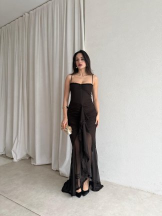 MESSY Maxi Elbise 8973 - Acı Kahve - 2