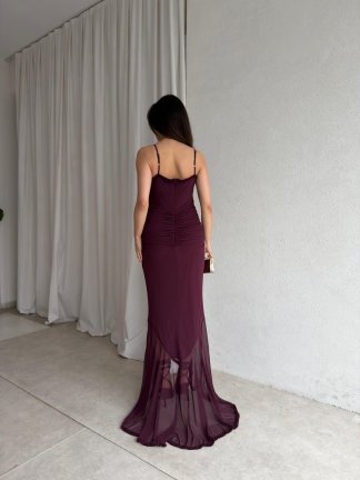  MESSY Maxi Elbise 8973 - Mürdüm - 3