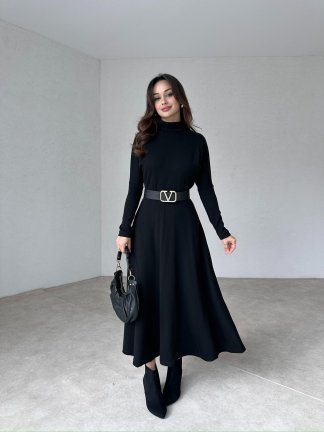Midi Boğazlı GARRET Elbise 2249 - Siyah - 2