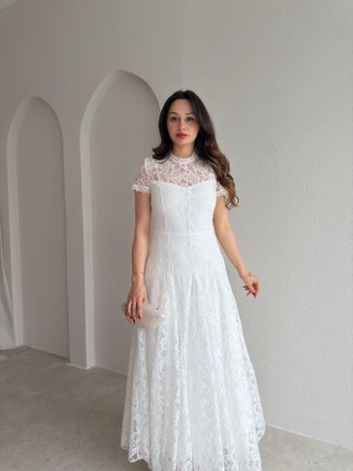 MİELE Dantel Detaylı Maxi Elbise 6644 - Beyaz - 2