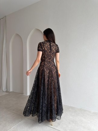 MİELE Dantel Detaylı Maxi Elbise 6644 - Siyah - 3