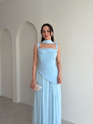 MİMOSA Maxi Şallı Elbise 8543 - Bebe Mavisi - 2