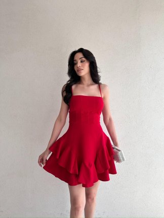 Mini PRENSES Elbise 5578 - Kırmızı 