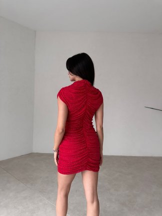 Mini Puantiyeli WACLAW Elbise 4366 - Kırmızı - 3