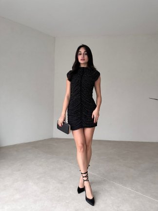 Mini Puantiyeli WACLAW Elbise 4366 - Siyah - 1