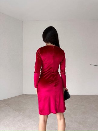 Mini Yırtmaçlı Kadife FREDRİC Elbise 2321 - Kırmızı - 3