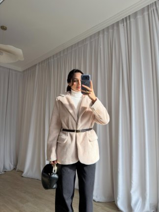 MİNORE Kemerli Ceket 8726 - Bej - 4