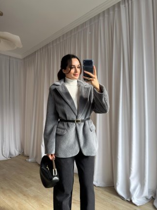  MİNORE Kemerli Ceket 8726 - Füme - 4