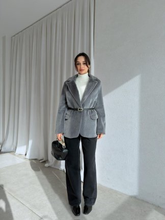  MİNORE Kemerli Ceket 8726 - Füme - 2