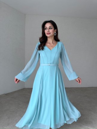 MİRANDA Maxi Elbise 1032 - Turkuaz - 2