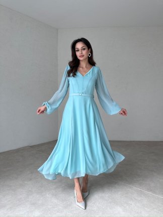 MİRANDA Maxi Elbise 1032 - Turkuaz - 1