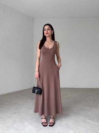 MİSHRA Maxi Elbise 1854 - Kahverengi - 2