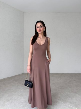 MİSHRA Maxi Elbise 1854 - Kahverengi - 1