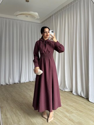 MİSSHA Maxi Elbise 3388 - Bordo 