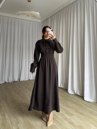 MİSSHA Maxi Elbise 3388 - Acı Kahve - 1