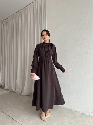 MİSSHA Maxi Elbise 3388 - Acı Kahve - 2