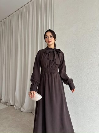 MİSSHA Maxi Elbise 3388 - Acı Kahve - 3