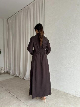 MİSSHA Maxi Elbise 3388 - Acı Kahve - 4
