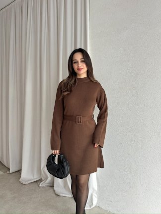 MİU Triko Mini Elbise 8615 - Acı Kahve 